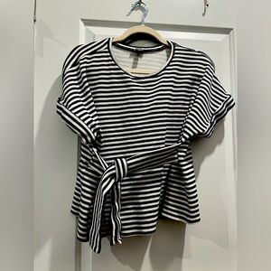 Black and White Striped Tshirt with Tie Waist